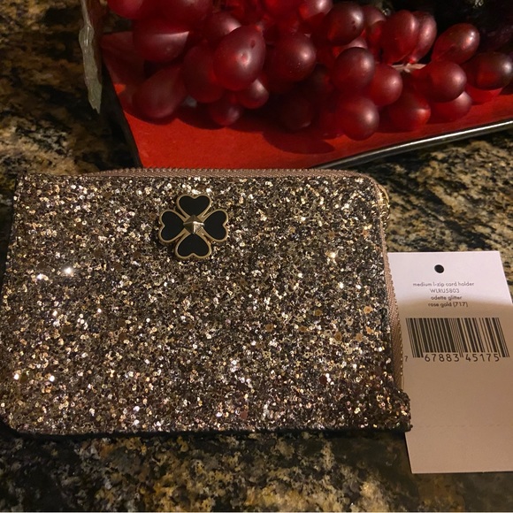 NWT Kate Spade ♠️ Rose Gold Odette Glitter Mini Top Handle Crossbody Card Holder - Picture 1 of 11